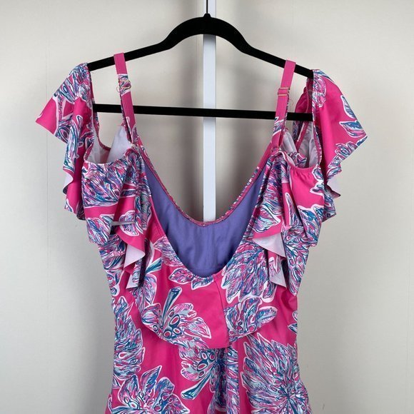 Marilyn Monroe Swimwear One Piece Swimsuit Cold Shoulder Pink Floral Print 2X - Picture 6 of 7